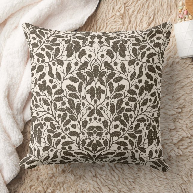 Oak branches and leaves, damask pattern in brown a cushion (Blanket)