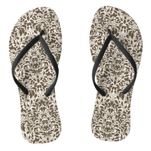Oak branches and leaves, damask pattern in brown a jandals