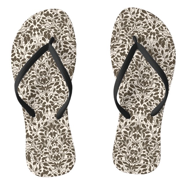 Oak branches and leaves, damask pattern in brown a jandals (Footbed)