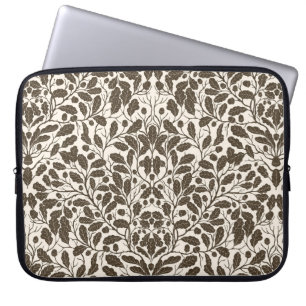 Oak branches and leaves, damask pattern in brown a laptop sleeve