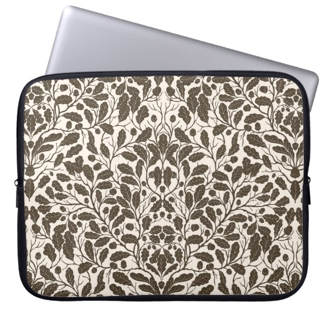 Oak branches and leaves, damask pattern in brown a laptop sleeve (Front)