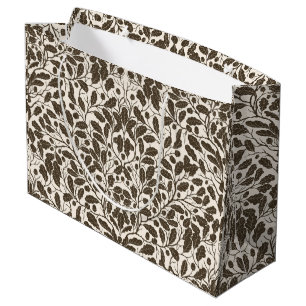 Oak branches and leaves, damask pattern in brown a large gift bag