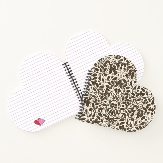 Oak branches and leaves, damask pattern in brown a notebook (Inside)