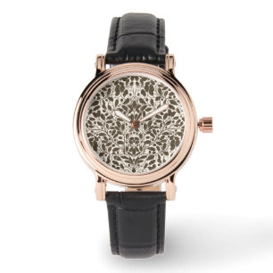 Oak branches and leaves, damask pattern in brown a watch