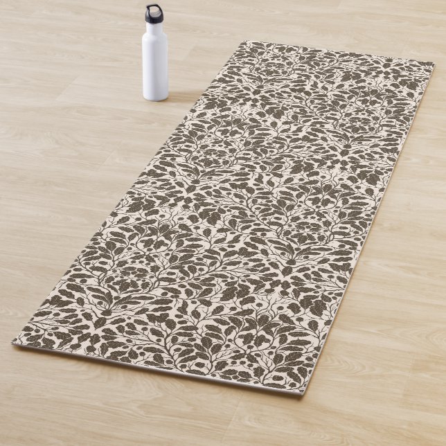 Oak branches and leaves, damask pattern in brown a yoga mat (In Situ)