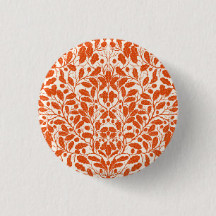 Oak branches and leaves, damask pattern in dark or 3 cm round badge