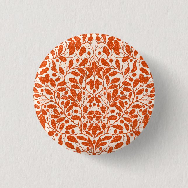 Oak branches and leaves, damask pattern in dark or 3 cm round badge (Front)