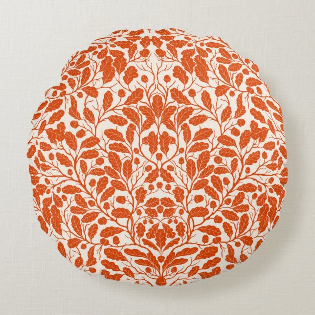 Oak branches and leaves, damask pattern in dark or round cushion (Front)