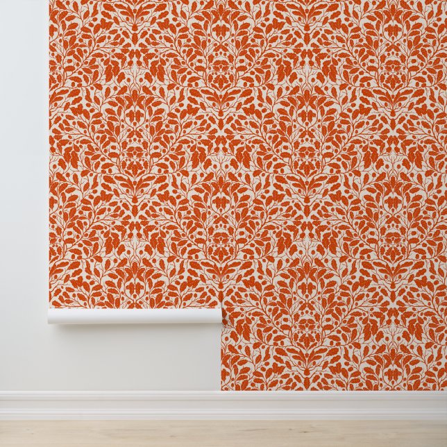 Oak branches and leaves, damask pattern in dark or wallpaper (Application)