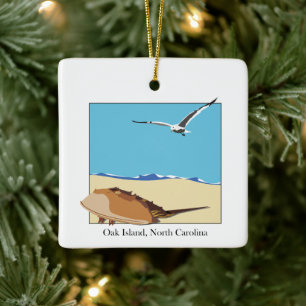 Oak Island, NC Horseshoe Crab Seagull Beach Ceramic Ornament