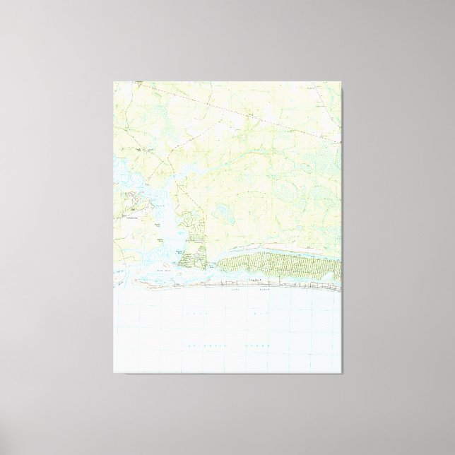 Oak Island North Carolina Map (1990) Canvas Print (Front)