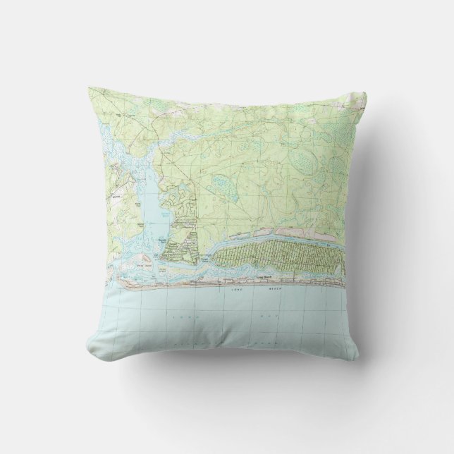 Oak Island North Carolina Map (1990) Cushion (Front)
