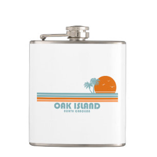 Oak Island North Carolina Sun Palm Trees Hip Flask