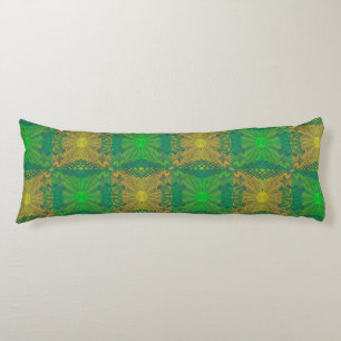 Oak King, bohemian floral pattern, green & yellow Body Cushion