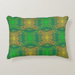 Oak King, bohemian floral pattern, green & yellow Decorative Cushion