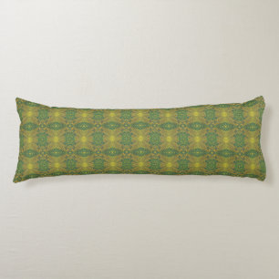 "Oak King", floral bohemian pattern, green, yellow Body Cushion