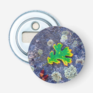 Oak Leaf and Acorns on a Lichen covered rock Bottle Opener