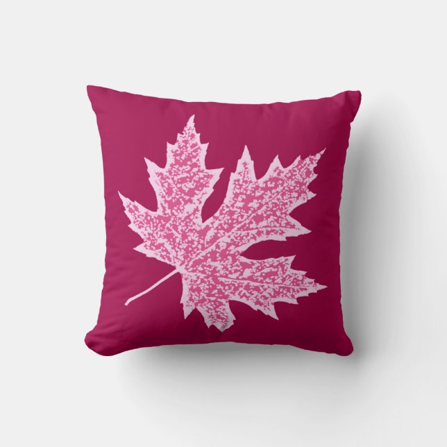 Oak leaf - burgundy wine and pink cushion (Front)