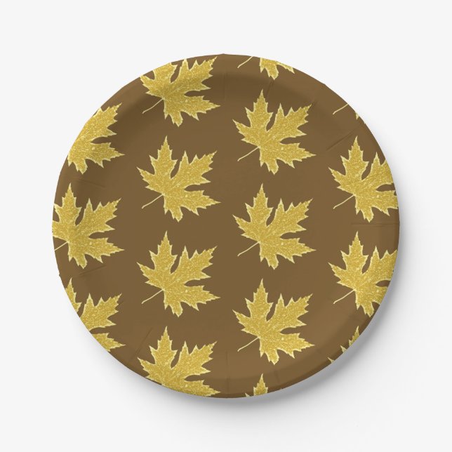 Oak leaf - camel tan and brown paper plate (Front)