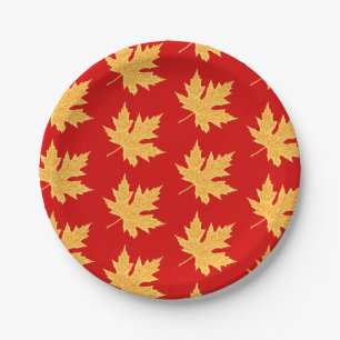 Oak leaf - deep red and saffron paper plate