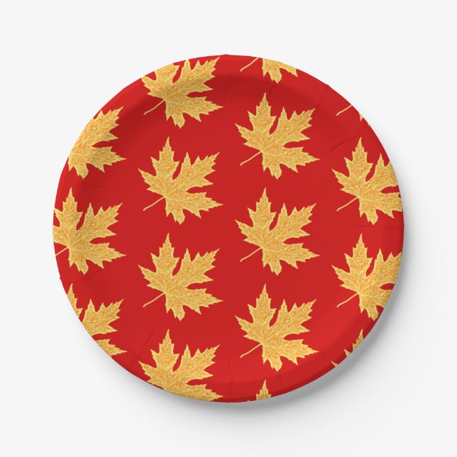 Oak leaf - deep red and saffron paper plate (Front)