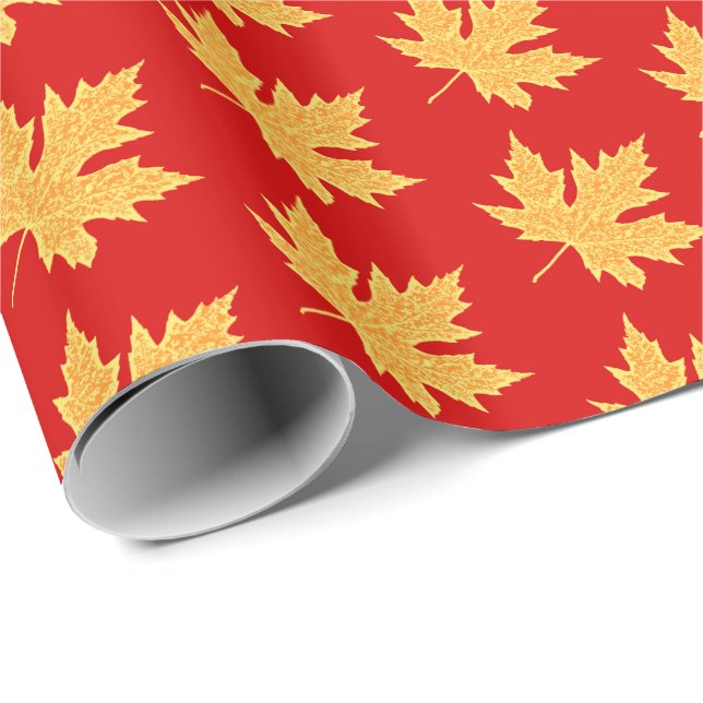 Oak leaf - deep red and saffron wrapping paper (Roll Corner)