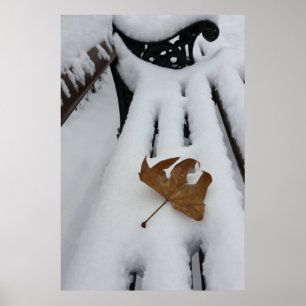 oak leaf on new snow poster