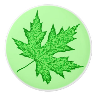 Oak leaf - shades of green ceramic knob