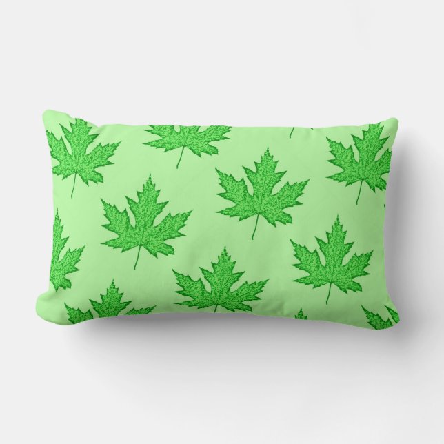 Oak leaf - shades of green lumbar cushion (Front)