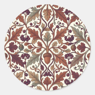 Oak Leaves Acorns Berries William Morris Style Classic Round Sticker
