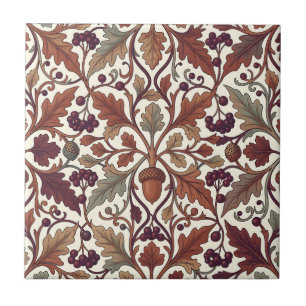 Oak Leaves Acorns Berries William Morris Style Tile