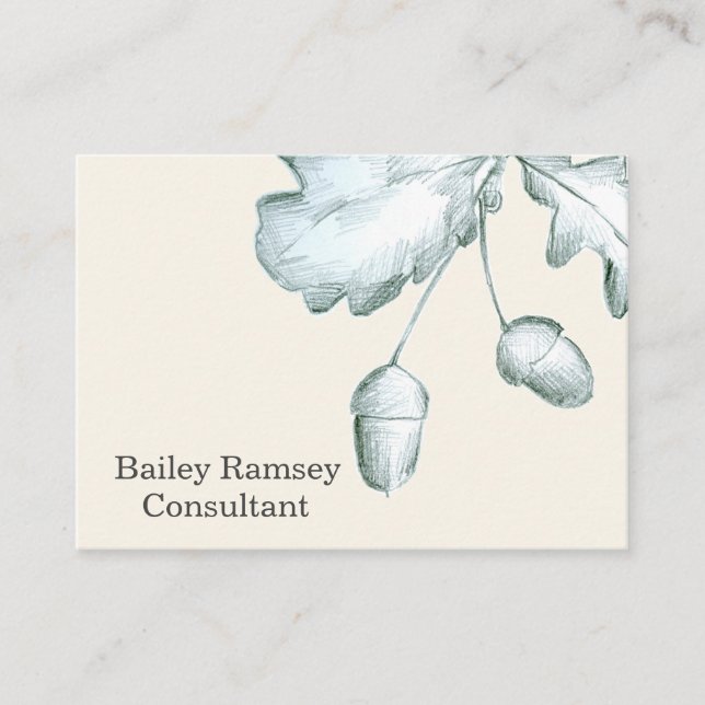 Oak Leaves Acorns Botanical Pencil Drawing Business Card (Front)