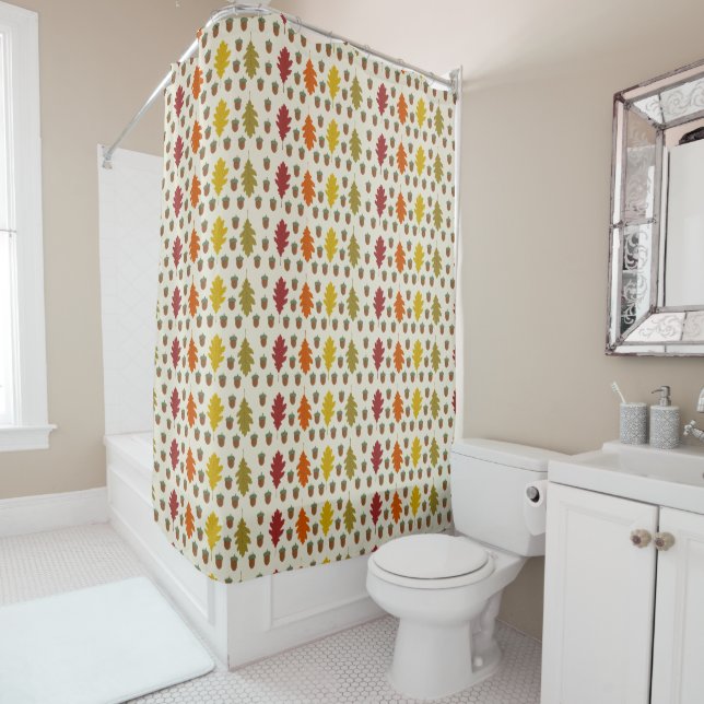 Oak leaves and Acorns Fall Autumn Patterned Shower Curtain (In Situ)