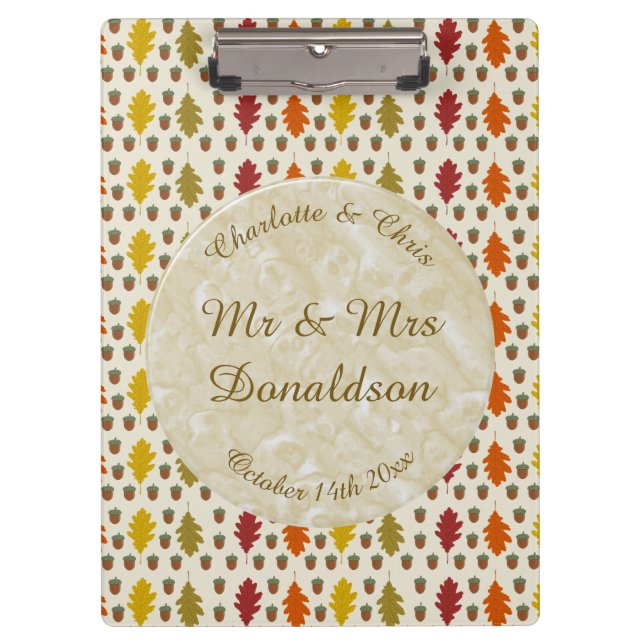 Oak leaves and Acorns Fall Autumn Wedding Custom Clipboard (Front)