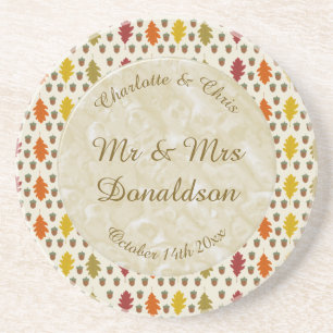 Oak leaves and Acorns Fall Autumn Wedding Custom Coaster