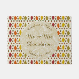 Oak leaves and Acorns Fall Autumn Wedding Custom Doormat