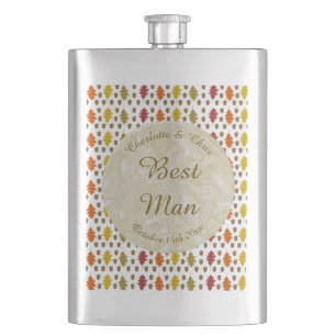Oak leaves and Acorns Fall Autumn Wedding Custom Hip Flask