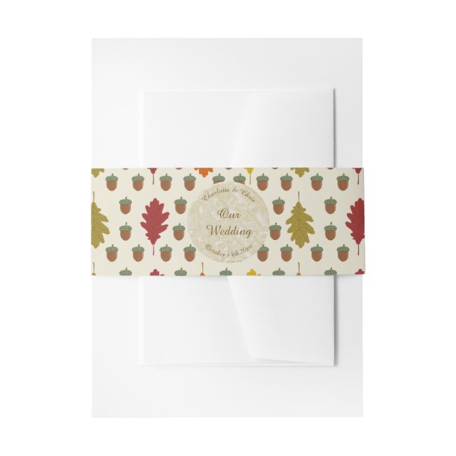 Oak leaves and Acorns Fall Autumn Wedding Custom Invitation Belly Band (Front Example)