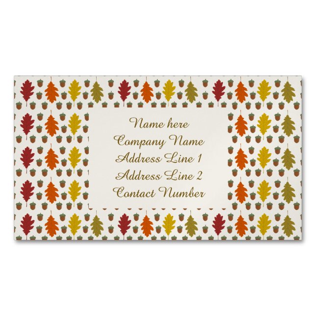 Oak leaves and Acorns Fall Autumn Wedding Custom Magnetic Business Card (Front)