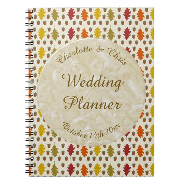 Oak leaves and Acorns Fall Autumn Wedding Custom Notebook (Front)