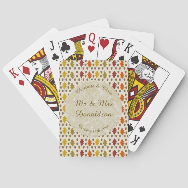 Oak leaves and Acorns Fall Autumn Wedding Custom Playing Cards (Back)