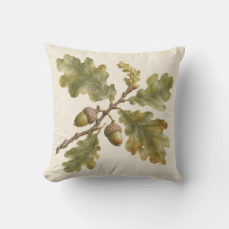 Oak Leaves and Acorns Ivory Botanical Watercolor Cushion