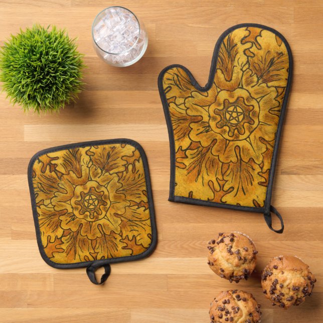 Oak Leaves and Pentacle Oven Mitt & Pot Holder Set (Top Down)