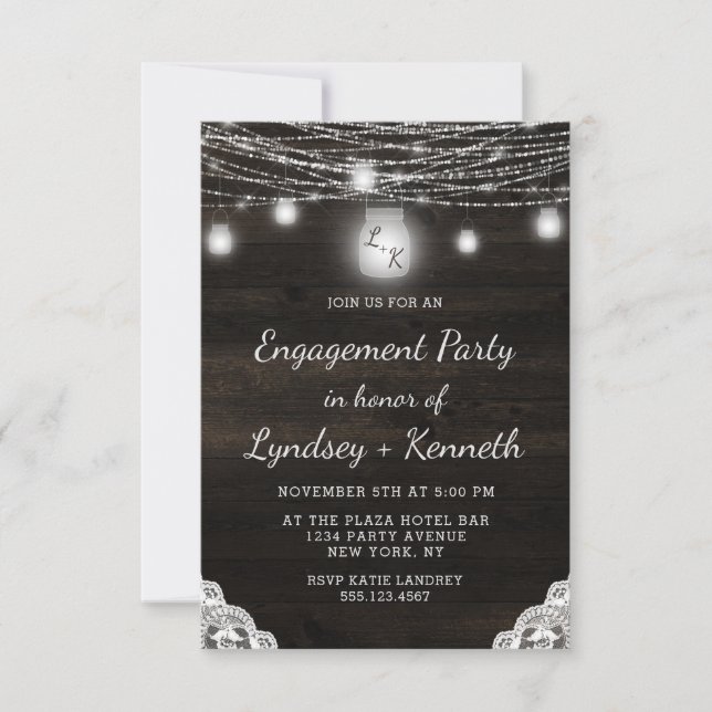 Oak Ridge Rustic Dark Brown Wood Engagement Party Invitation (Front)
