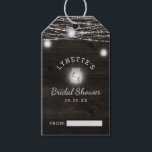 Oak Ridge Rustic Dark Wood Bridal Display Shower Gift Tags<br><div class="desc">Oak Ridge Rustic Dark Brown Barn Wood, Sparkling Mason Jars, and Glowing String Lights Design with Twinkling strands of dangling lights and jars on a deep rich wood texture with white accents. With Modern Typography Script Fonts. A rustic elegant country farmhouse style design - Personalised Wedding Bridal Shower Display Gift...</div>