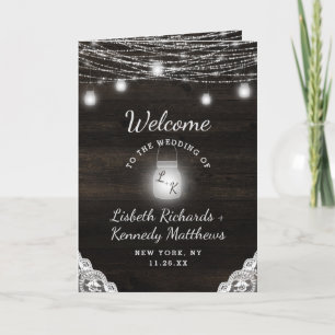 Oak Ridge Rustic Dark Wood & Lace Wedding Ceremony Programme