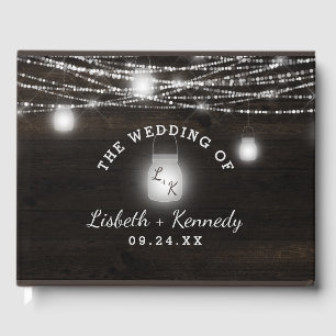 Oak Ridge Rustic Dark Wood & Mason Jars Wedding Guest Book