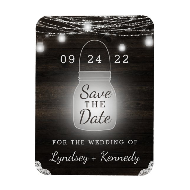 Oak Ridge Rustic Mason Jar Lights Save the Date Magnet (Vertical)