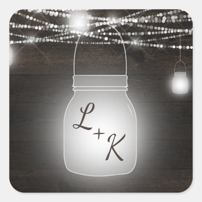 Oak Ridge Rustic Mason Jar Monogram Wedding Square Sticker (Front)