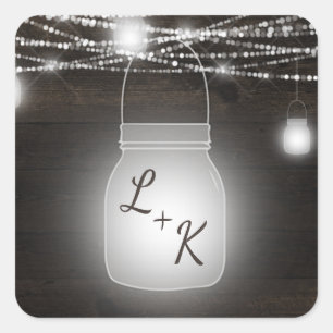 Oak Ridge Rustic Mason Jar Monogram Wedding Square Sticker